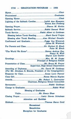 Issac M. Wise Temple 1966 Graduation Exercises Program