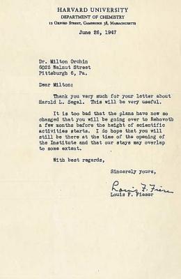 1946 - 47 Correspondence Relating to Milton Orchin’s Application for a Fellowship in pre-State of Israel Palestine