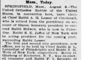 Article Regarding the 1905 Election of Officers by the Agudas HaRabonim, including Rabbi Lesser as Honorary President
