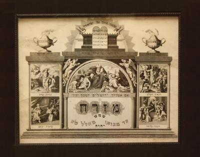 1900 Mizrach depicting several Biblical Scenes