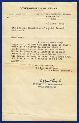 Set of Diplomatic Letters sent to Agudath Israel Regarding the Death of Rabbi Moshe Blau in 1946