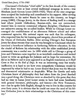 Rabbi Avrahom Gershon Lesser Bio from Book, United States Jewry 1776 - 1985