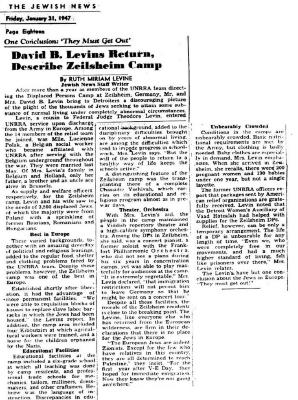 Report of 1947 Visit to Zeilsheim Displaced Persons Camp in Germany