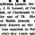 Obituary / Death Notice of Rabbi Lesser's Wife from 