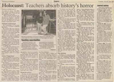 Newspaper Article Regarding the "Teaching the Holocaust" Workshop held at Hebrew Union College 