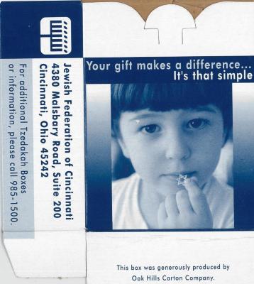 Jewish Federation of Cincinnati Charity / Tzedakah Box (Cincinnati, OH) from 2002 Campaign