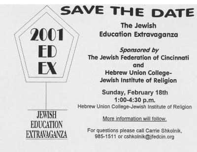 Save the Date for "The Jewish Extravaganza" Sponsored by the Jewish Federation of Cincinnati and Hebrew Union College (Cincinnati, OH)