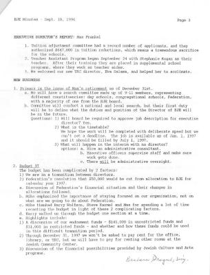 Board of Jewish Education Meeting Minutes for September 18, 1996