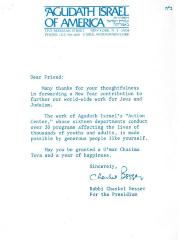 Agudath Israel of America (New York, New York) - Thank You Letter re: Rosh Hashanah Contribution, 1981