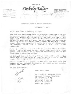 Amberly Village (Cincinnati, OH) - Letter of Solicitation, 1994