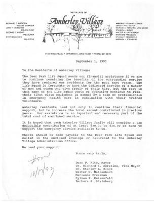 Amberly Village (Cincinnati, OH) - Letter of Solicitation, 1993