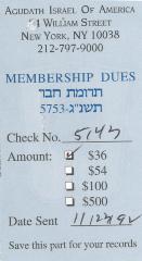 ,Agudath Israel of America (New York, New York) - Payment Stub, 1992
