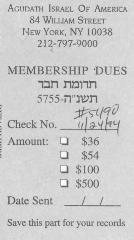 Agudath Israel of America (New York, New York) - Payment Stub, 1994