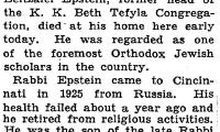 Obituary for Rabbi (Rav) Avroham Betzalel Epstein - September 3, 1938