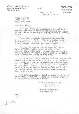 Beth Midrash Govoha (New York, NY) - Letter of Solicitation, 1973
