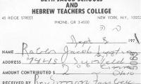 Beth Jacob and Hebrew Teachers College (New York, NY) - Contribution Receipt (no. 5069), 1971
