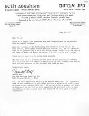 Beth Abraham, Inc. - Children's Orphan Home (Petach Tikva, Israel) - Letter re: Donation made in Conjunction with Annual Luncheon, 1977