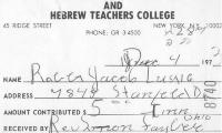 Beth Jacob and Hebrew Teachers College (New York, NY) - Contribution Receipt (no. 8740), 1973