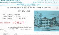 Beth Midrash Govoha (New York, NY) - Contribution Receipt (no. 08134), 1982