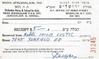 Bnois Jerusholaim Inc. (Jerusalem, Israel) - Contribution Receipt (no. 31245) 