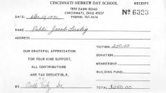 Cincinnati Hebrew Day Schools (Cincinnati, OH) - Contribution Receipt (no. 6323), 1971