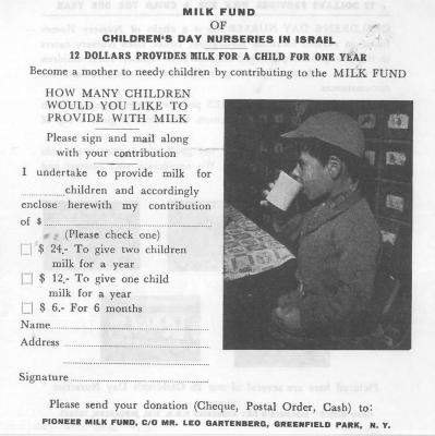 Children's Day Nurseries in Israel (Jerusalem, Israel) - Letter of Solicitation re: Milk Fund, 1970