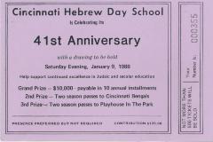 Cincinnati Hebrew Day School (Cincinnati, OH) - Raffle Tickets for 41st Anniversary Drawing, 1988