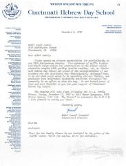 Cincinnati Hebrew Day School (Cincinnati, OH) - Letter re: Participation in 34th Anniversary Drawing, 1980