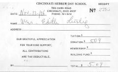 Cincinnati Hebrew Day School (Cincinnati, OH) - Contribution Receipt (no. 2755), 1976
