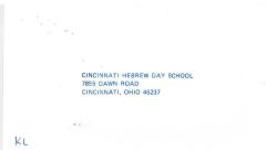 Return Envelope addressed to Cincinnati Hebrew Day School (Cincinnati, OH), 1986