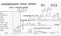 Congregation Poale Zedeck (Pittsburgh, PA) - Contribution Receipt (no. 2710), 1971