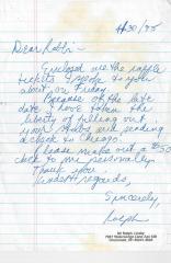 Congregation Beth Itzchok (Chicago, IL) - Handwritten Letter re: Raffle Tickets, 1995