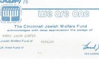 Cincinnati Jewish Welfare Fund (Cincinnati, OH) - Contribution Receipt, 1975