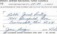 Cincinnati National Jewish Fund (Cincinnati, OH) - Contribution Receipt (no. 4026), 1970