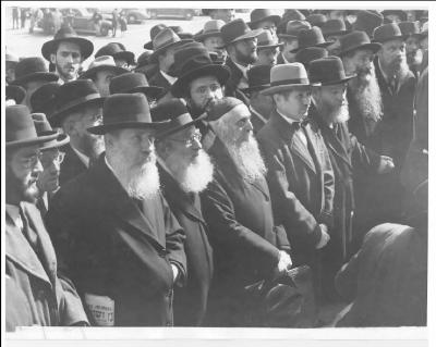 Photo of Rabbis Listening to Rabbi Eliezer Silver Read to Vice President of the United States Wallace the Petition Beseeching the United States to Deliver European Jews From Extermination by the Nazis. October 6, 1943