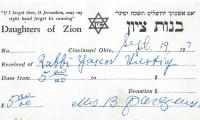 Daughters of Zion (Cincinnati, OH)  - Contribution Receipt, 1970