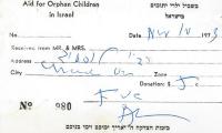 Ezra Leytomin (Israel) - Contribution Receipt (no. 980), 1973