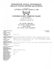 Congregation Yeshuos Chaim (Brooklyn, NY) - Letter re: Ad placed in Annual Journal, 1989