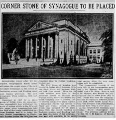 Article Regarding Cornerstone Laying of New Adath Israel Congregation Building on Lexington Avenue and Reading Road - Cincinnati, Ohio.  1926