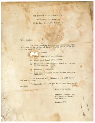 Document regarding 1935 Election of Officers / Annual Meeting for Kneseth Israel Congregation (Cincinnati, Ohio)