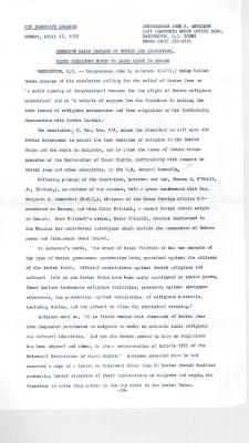 Statement of Senator John B. Anderson on the Passage of the Soviet Jewish Relief Act of 1972