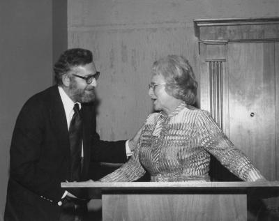 Photograph of Gerald F. Wilks and Mrs. Arthur Beerman at the Arthur Beerman Center Dedication Ceremony, 1974