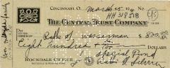 Check for $800 to Rabbi Wasserman from Rabbi Eliezer Silver, 1941