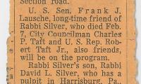 Letter from an unknown sender with a newspaper clipping of an article on Rabbi Silver's memorial