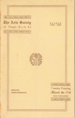 Program for two performances put on by the Arts Society of Temple Beth El, March, 1930