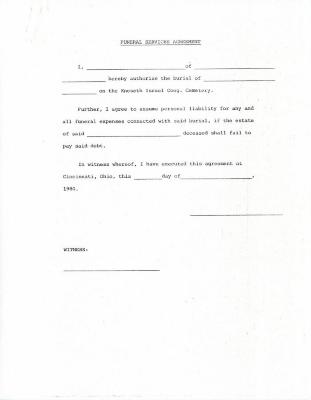 Funeral Services Agreement for the Kneseth Israel Congregation Cemetery
