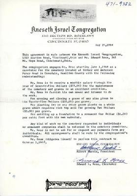 Certificate of Ownership for The Cemetery of the Kneseth Israel Congregation for Sam Shapiro,  January 10, 1964