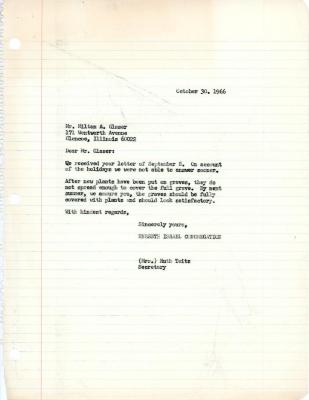 Letter from Kneseth Israel to Milton Glaser concerning grave upkeep, October 30, 1966