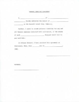 Funeral Services Agreement for the Kneseth Israel Congregation Cemetery