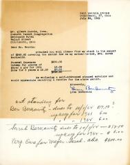 Letter from Lena Berkowitz concerning dues, July 24, 1962